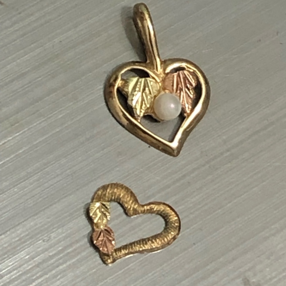 Lot Of 2 Vintage 10K Yellow and Rose Gold Heart and Rose Pendant